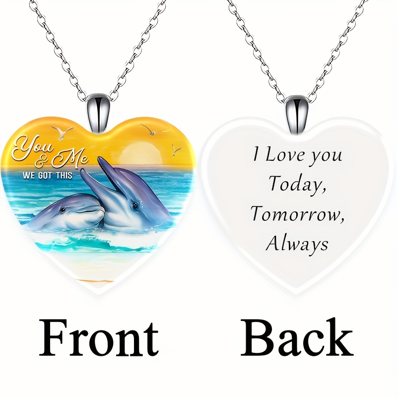 Dolphin Love Heart Crystal Pendant Necklace for Christmas Party Gift